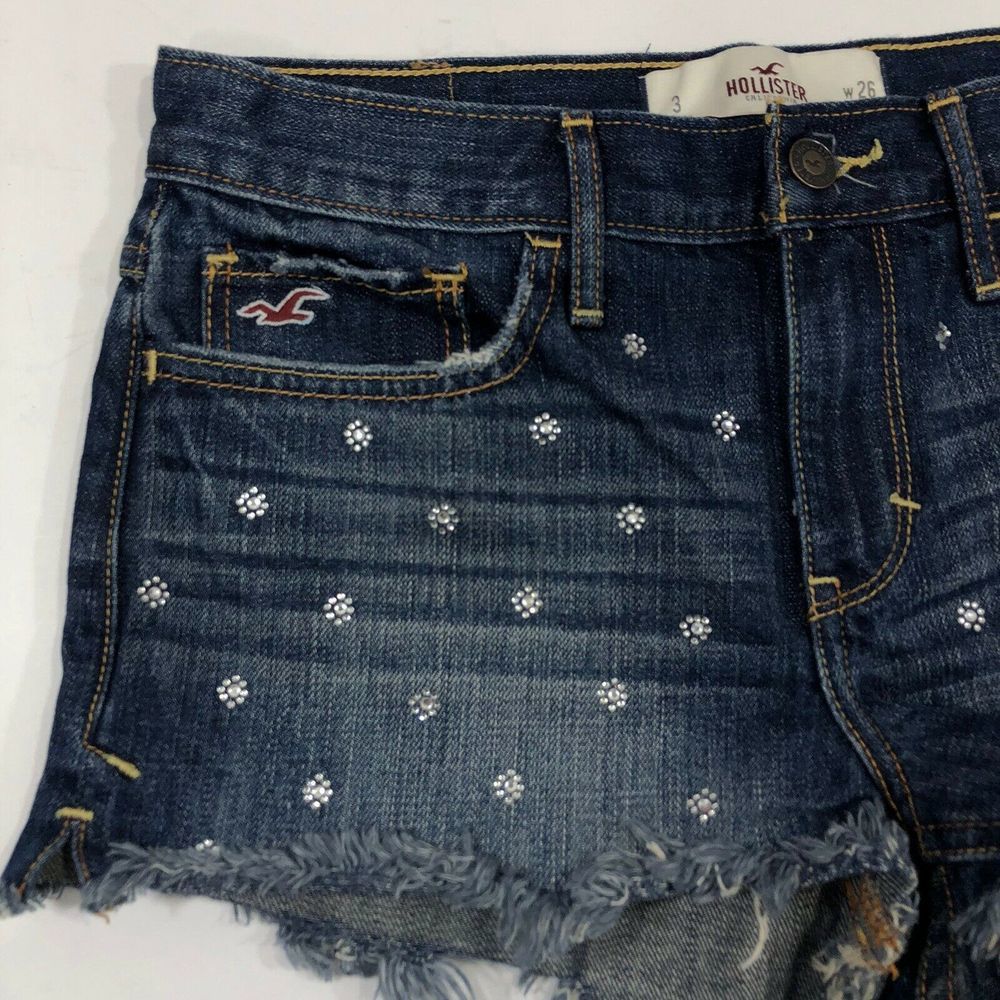 Hollister Rhinestone Raw Hem Denim Jean Shorts - Picture 5 of 8